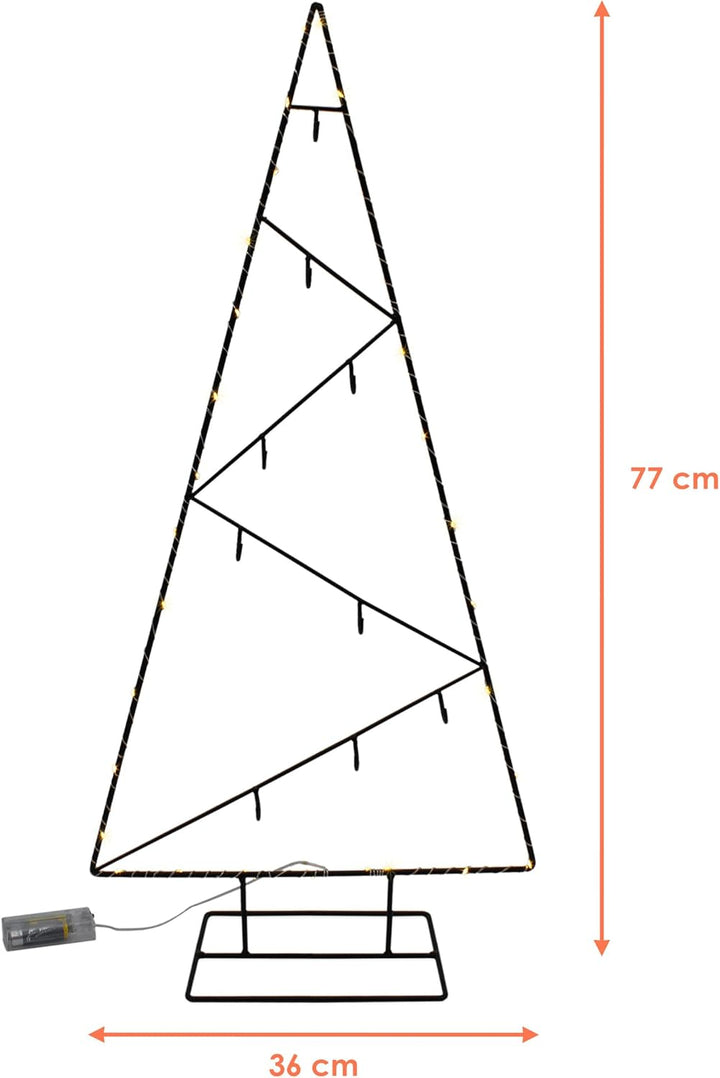 LED Metall Tannenbaum schwarz mit 9 Haken - 77 cm - Deko Ständer für Zierschmuck Batterie betrieben