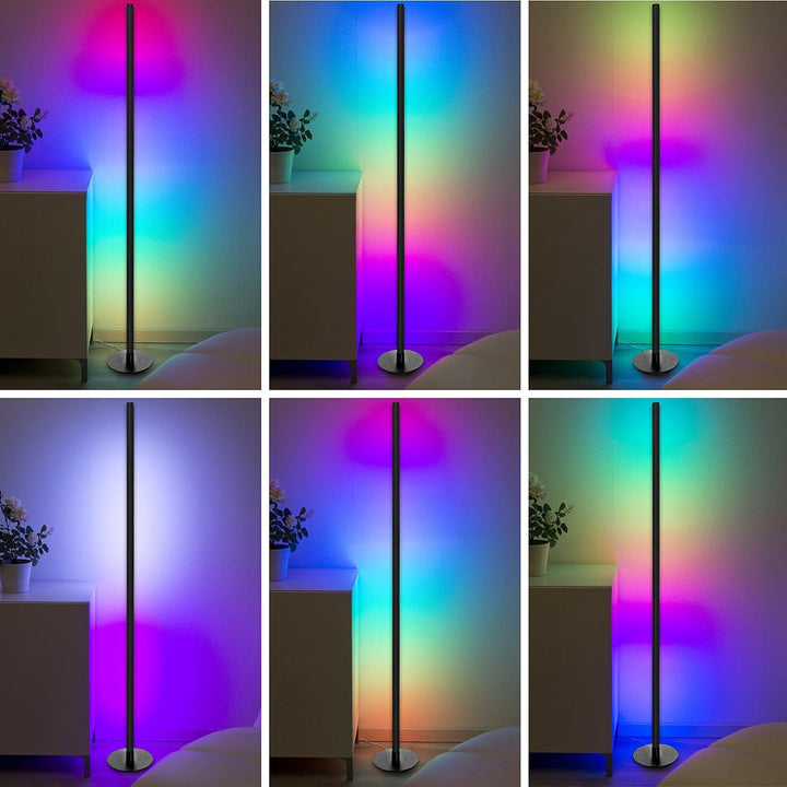 Luminea Home Control Stableuchte: WLAN-Steh-/Eck-Leuchte, RGB-IC-LEDs, 12W, dimmbar, App, 155cm, sch