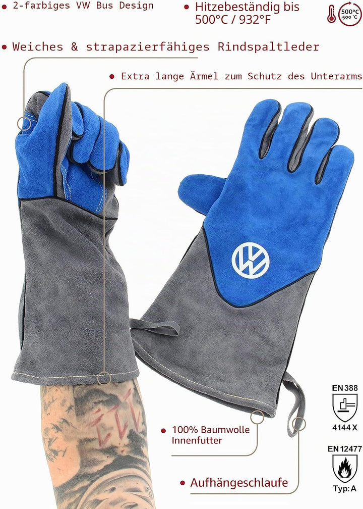BRISA VW Collection - Volkswagen Grillhandschuhe-Ofen-Back-BBQ-Handschuhe Hitzebeständig T1 Bus (Gra