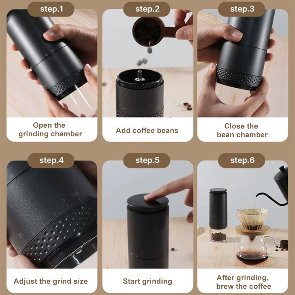 Elektrische Kaffeemühle, Kleine Kabellose Elektrische Mahlmühle mit 38 einstellbare Mahleinstellunge