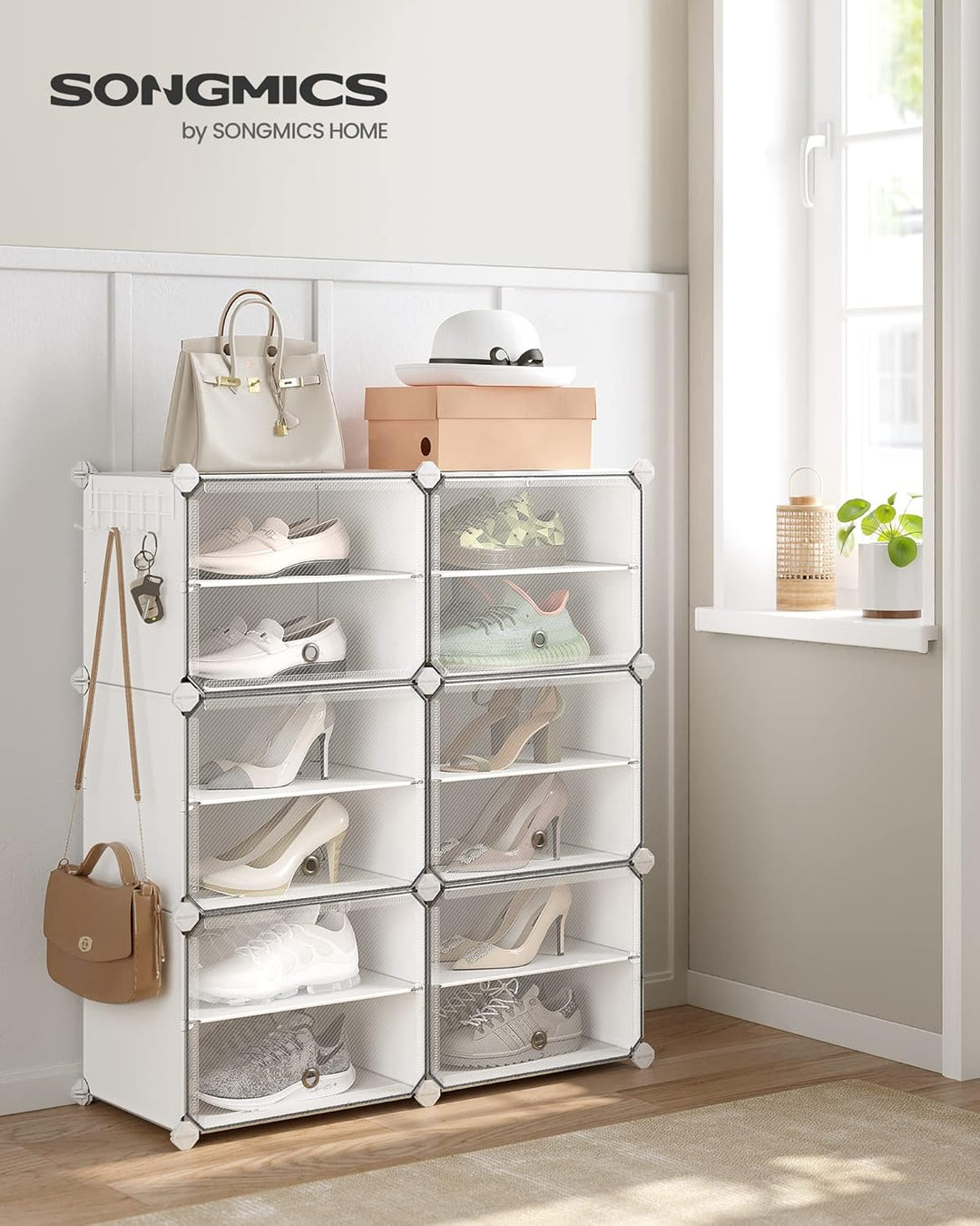 SONGMICS Schuhregal, Schuhschrank, für Garderobe und Eingangsbereich, anpassbar, 6 Fächer, für bis z