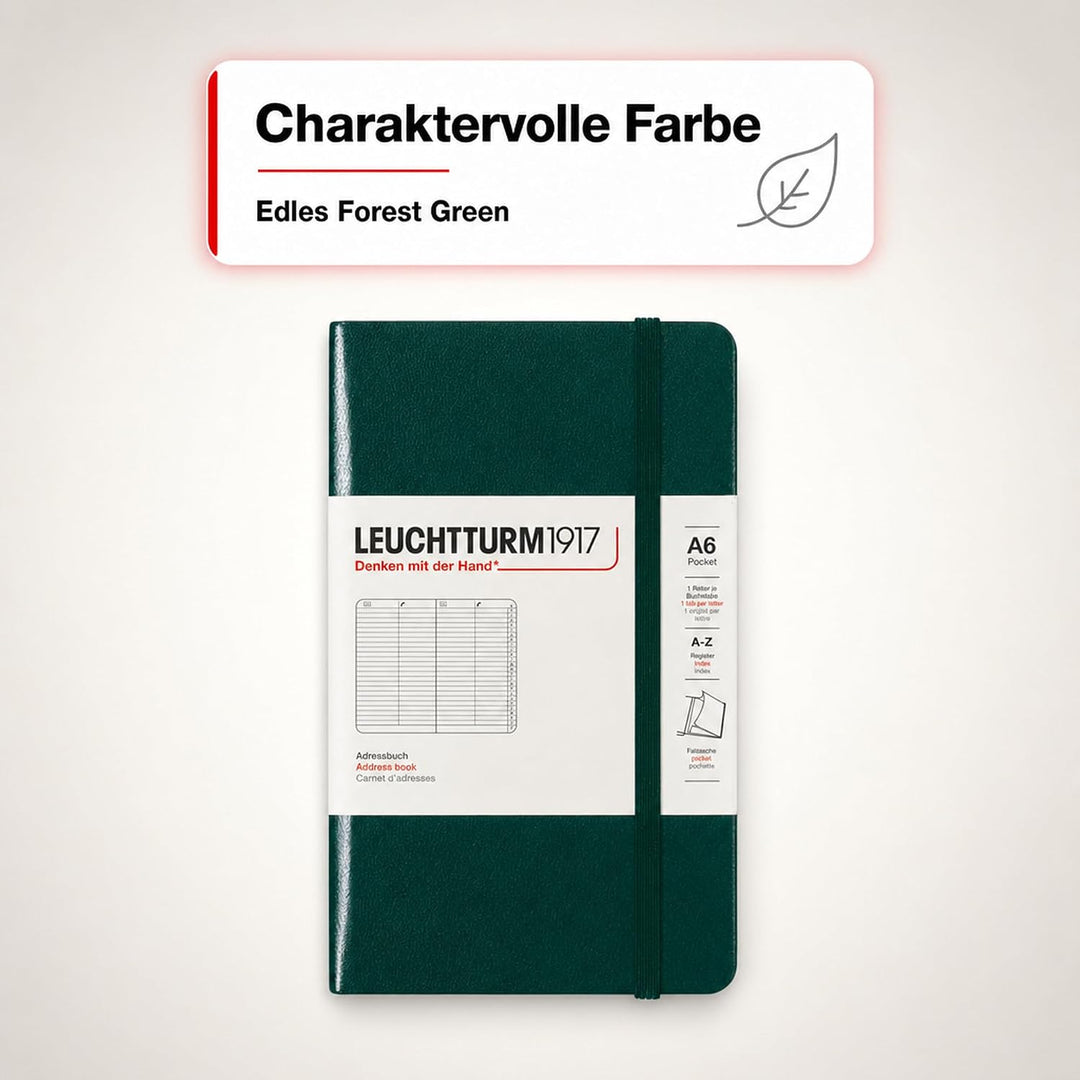 LEUCHTTURM1917 370362 Adressbuch Pocket (A6), Hardcover, Forest Green Forest Green Pocket (A6), Fore