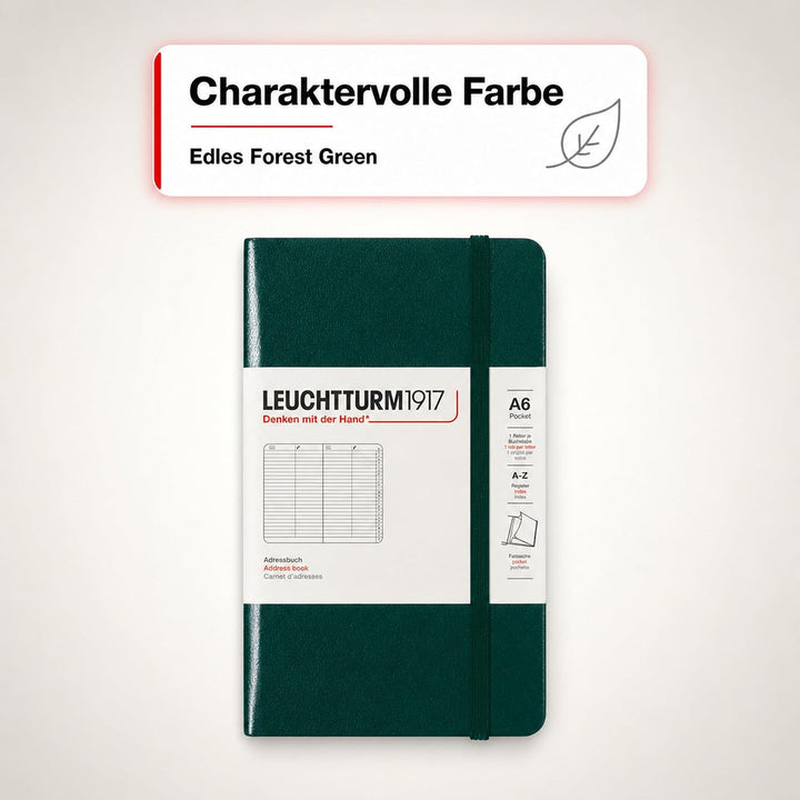 LEUCHTTURM1917 370362 Adressbuch Pocket (A6), Hardcover, Forest Green Forest Green Pocket (A6), Fore