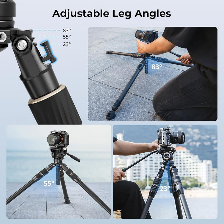 SMALLRIG FT-S303 FreeSpeed Stativ aus Kohlefaser, 59'' Reise-Videostativ mit Höhenverstellung durc