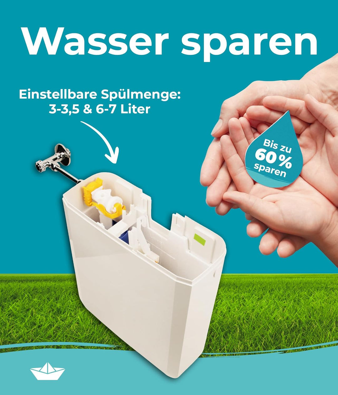 Calmwaters® Spülkasten mit 2-Mengen-Spülung, 3-3,5 & 6-7 Liter Spülmenge, Aufputzspülkasten WC schma