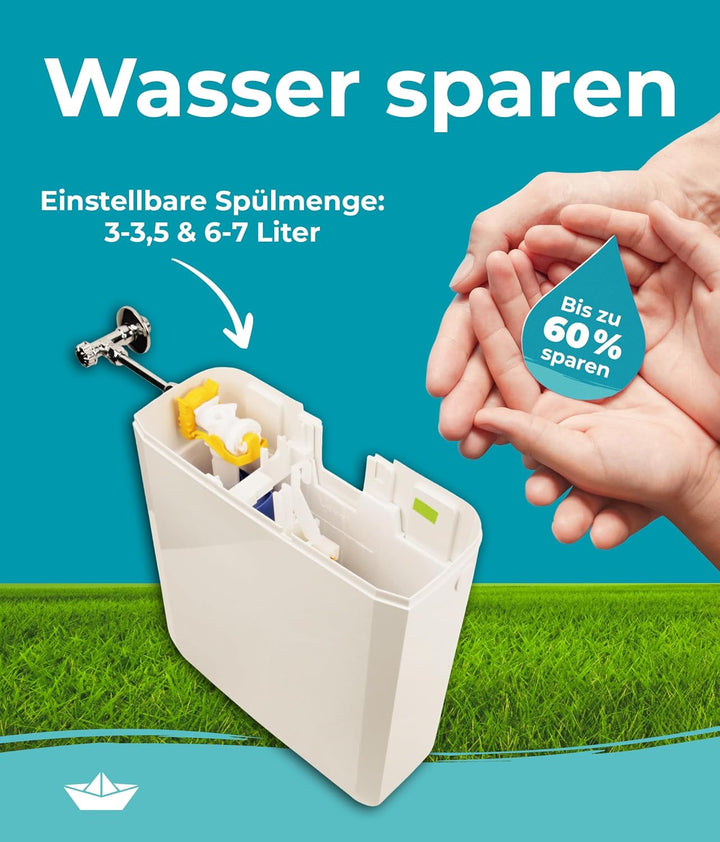 Calmwaters® Spülkasten mit 2-Mengen-Spülung, 3-3,5 & 6-7 Liter Spülmenge, Aufputzspülkasten WC schma