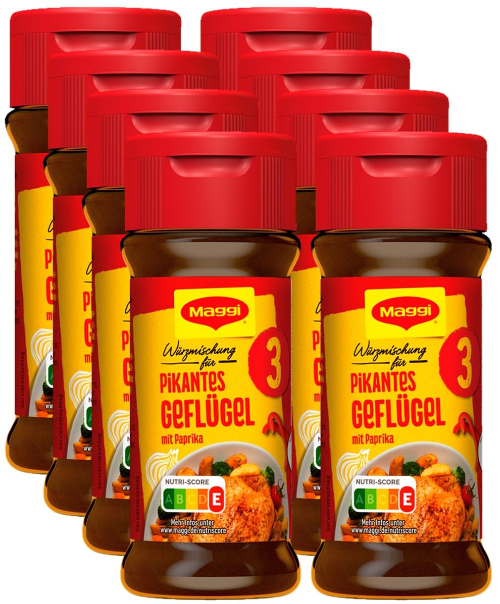 MAGGI Würzmischung 3 für pikantes Geflügel, Würzmittel, süss-pikantes Paprika Hähnchen Gewürz, 8er P