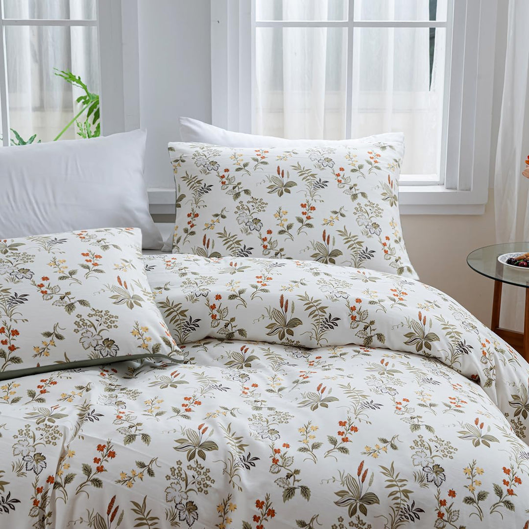 Luofanfei Bettwäsche 135x200 Grün Beige Blätter Blumen Bunt Pflanzen Botanisch Microfaser Bettwäsche