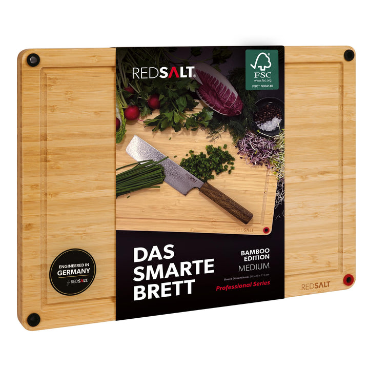 REDSALT® innovatives Bio Bambus Holz Schneidebrett rutschfest M 36x26x2,5cm | Holzbrett gross beidse