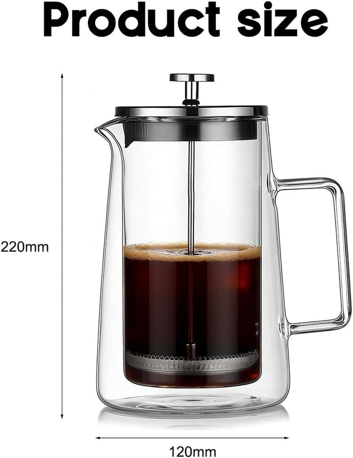 CEWROM French Press Kaffeebereiter, 1000ml Tragbare Doppelwand Glas-Kaffeepresse, Kaffeepresse aus E
