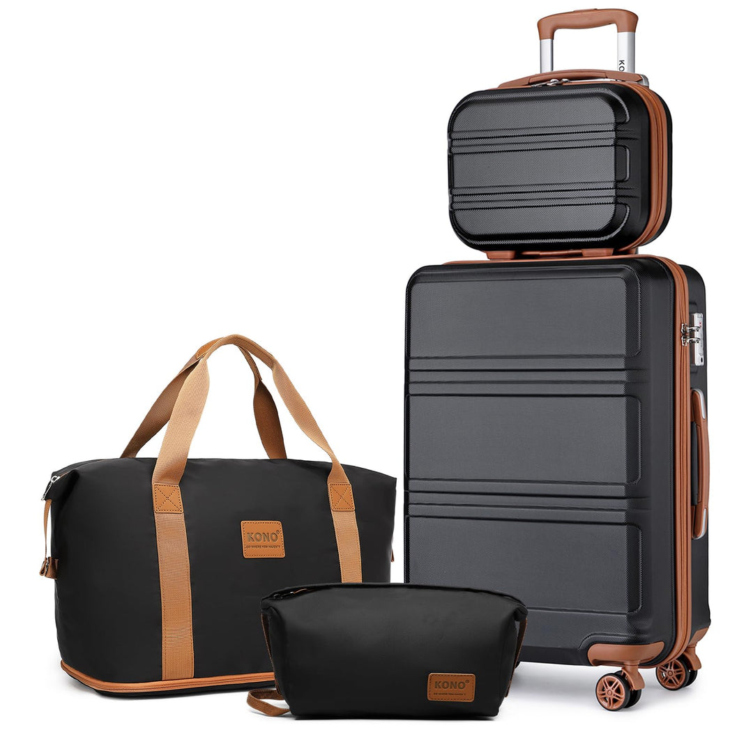 KONO Reisekoffer Set Gepäcksets 4 Teilig Kofferset, 55cm Handgepäck mit Beautycase Kosmetikkoffe mit