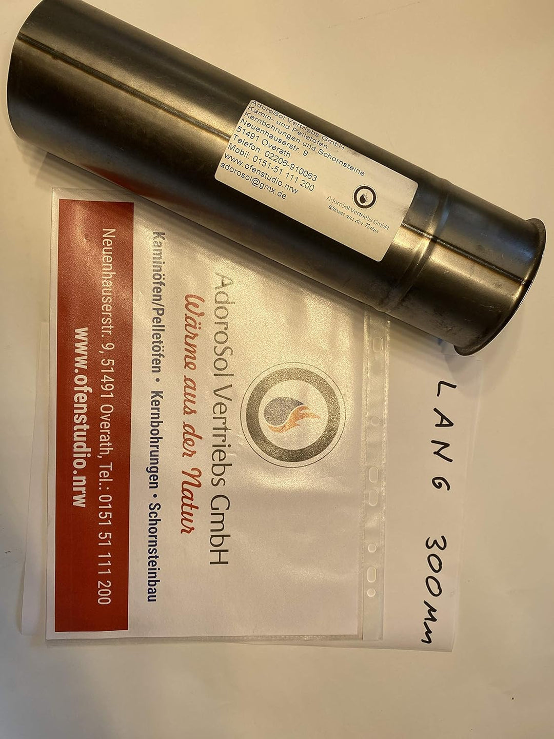 Wandfutter 80 Durchmesser 300 mm lang doppelwandig Rauchrohr Stahl unlackiert AdoroSol Vertriebs Gmb