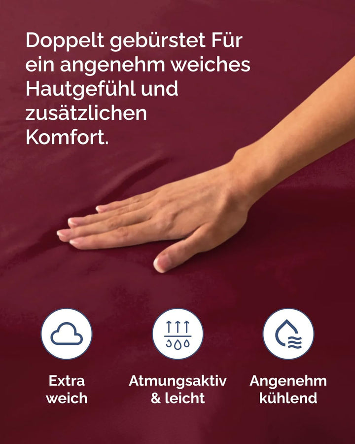 Spannbettlaken 90x190 Weinrot 40 cm Steghöhe - Luxuriöses Spannbetttuch für Einzelbett - Passt auf M