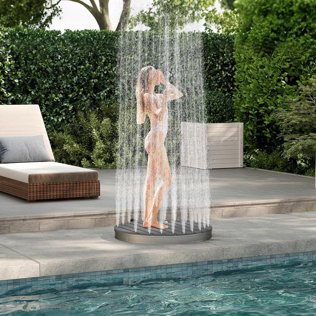 Aluminium & WPC Gartendusche Holzoptik Ø70 cm, rutschfeste Bodendusche wetterfest, Aussendusche für