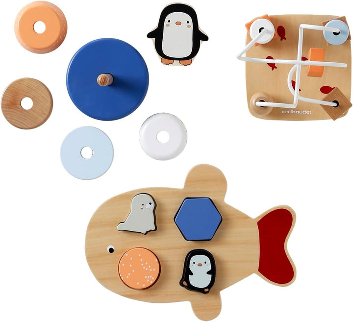 VERTBAUDET Set mit 3 Spielen, Banquise aus Holz, FSC, Weiss, TU, Weiß