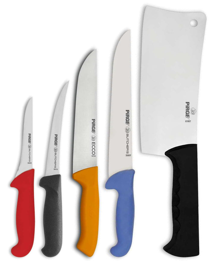 Pirge Metzgermesser Set 5 TLG Schlachtermesser - Fleischermesser - Stechmesser - Exzellenter Schärfe