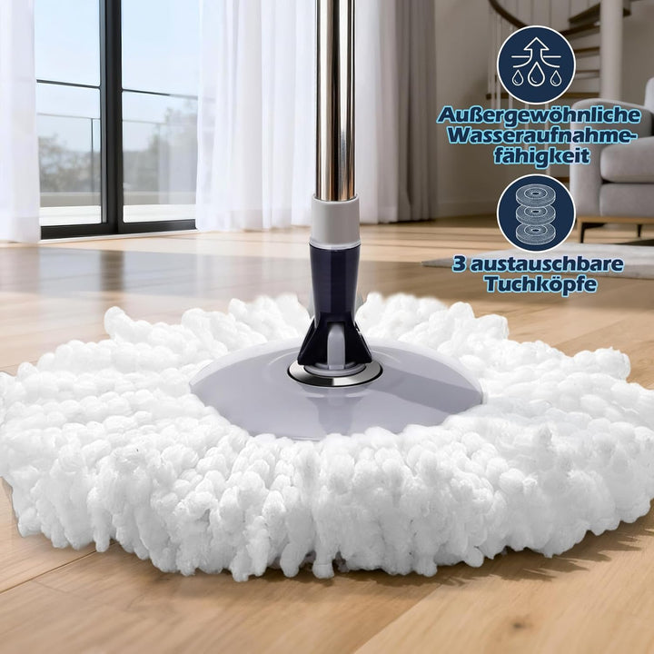 Masthome Wischmopp Set mit Eimer, 2-in-1 Putzeimer mit Wischmop,Extra 3 Mikrofaser-Pads,Wischer mit