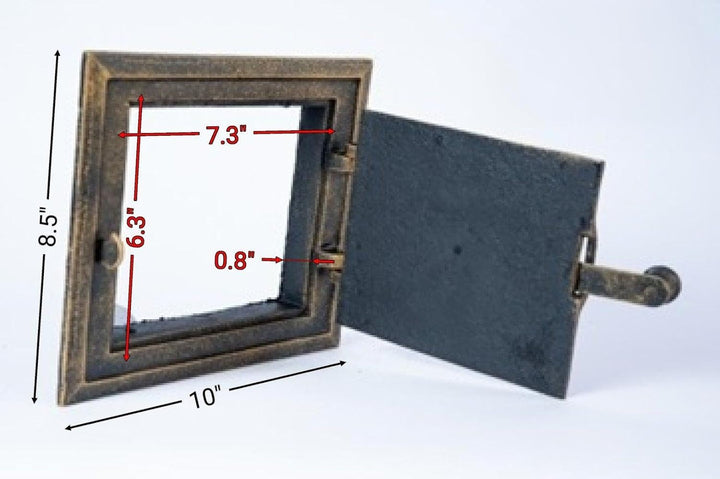 Gusseiserne Ofentür mit Riegel - 25,2 x 21,5 cm – Brotofentür - Pizzaofentür - Steinofentür - Kamino