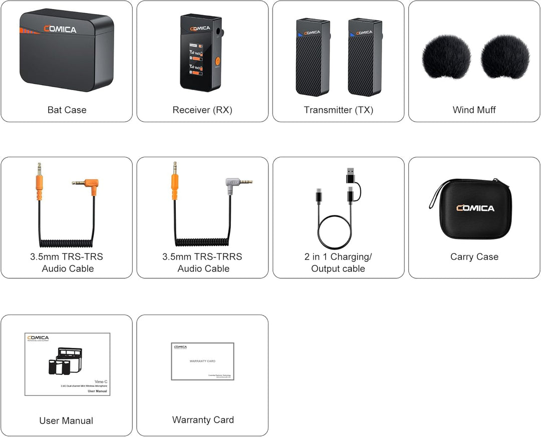 comica Vimo C3 Wireless-Microphone mit Noise Cancellation und Sicherheitskanal, Ansteckmikrofon mit