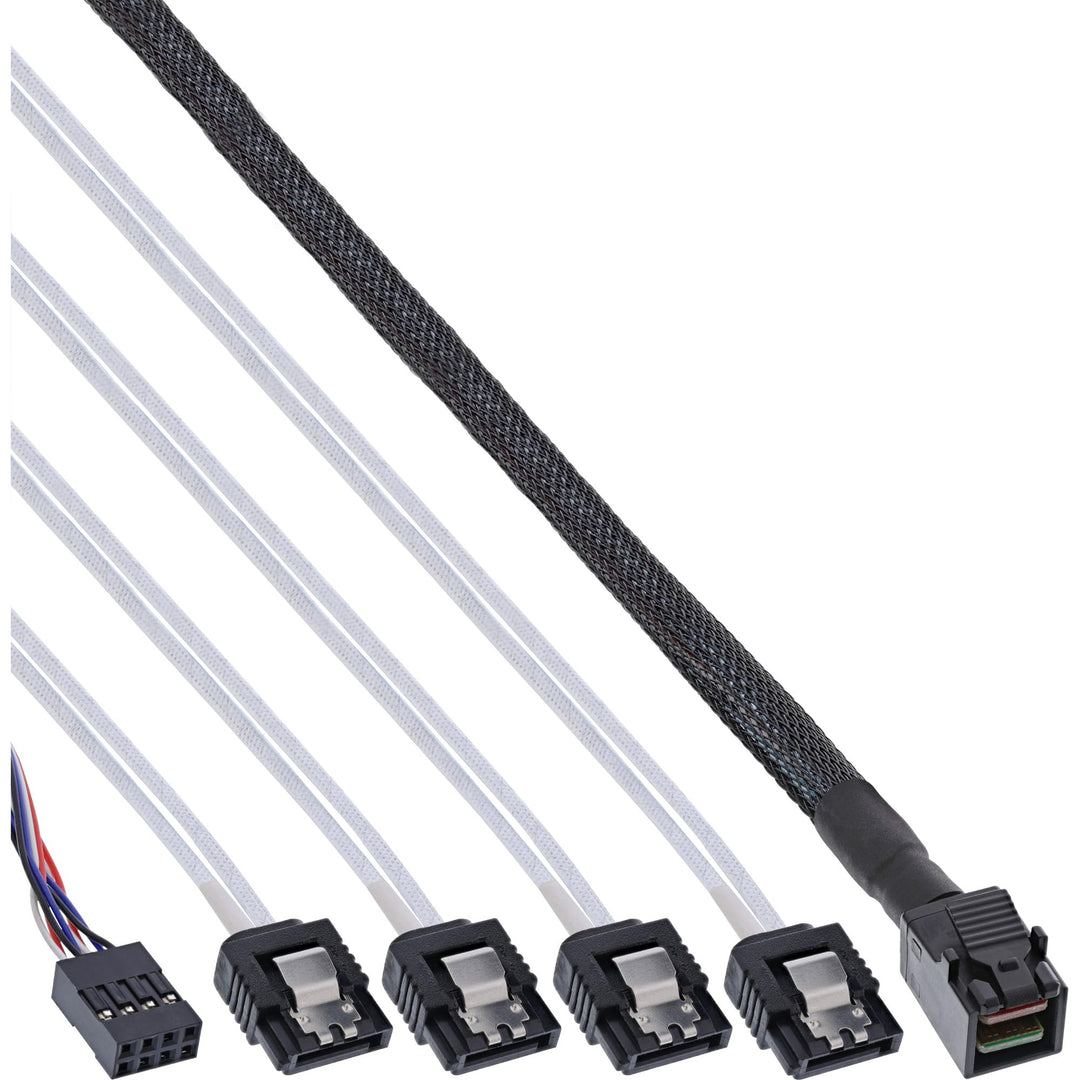 InLine 27630B Mini SAS HD Kabel, SFF-8643 zu 4x SATA + Sideband, 1m