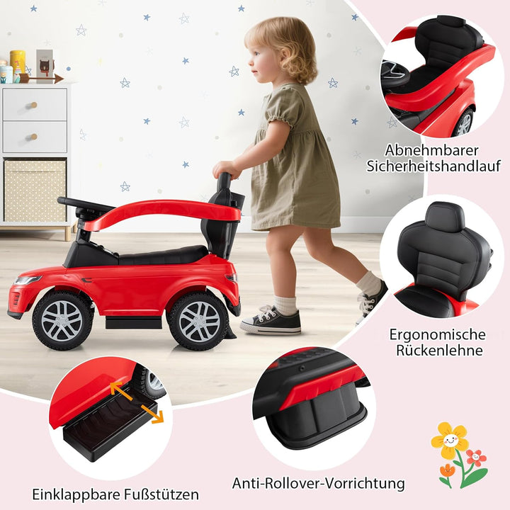 GOPLUS Rutschauto mit Schiebestange, Rutschfahrzeug mit Lenkrad, Sound, Stauraum, Spielzeugauto mit