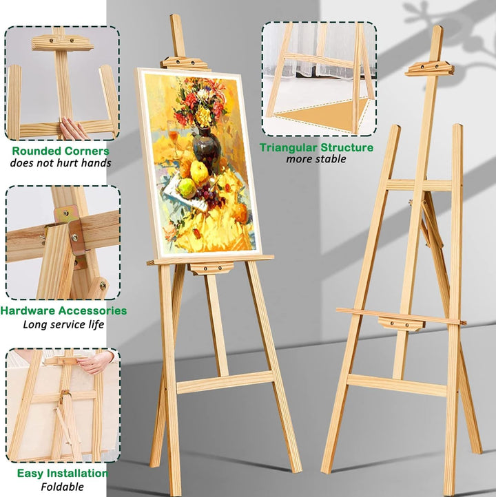 Künstler Staffelei aus Holz Gross 150cm, Leinwände bis 116cm, Verstellbare Leinwand Ständer, Holzsta
