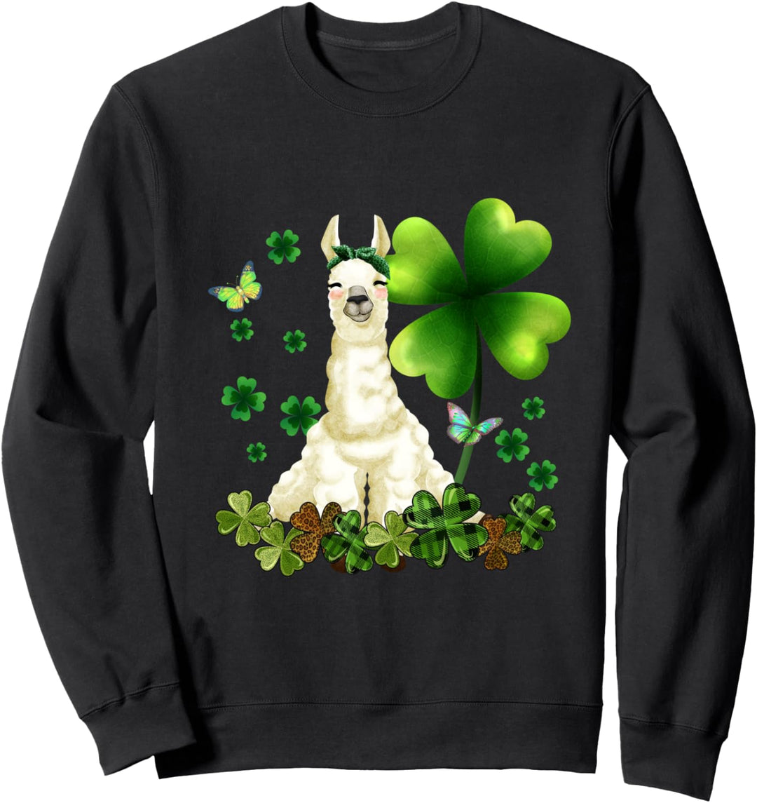 St. Patrick's Day Llama Green Buffalo Plaid Shamrock Women's Sweatshirt
