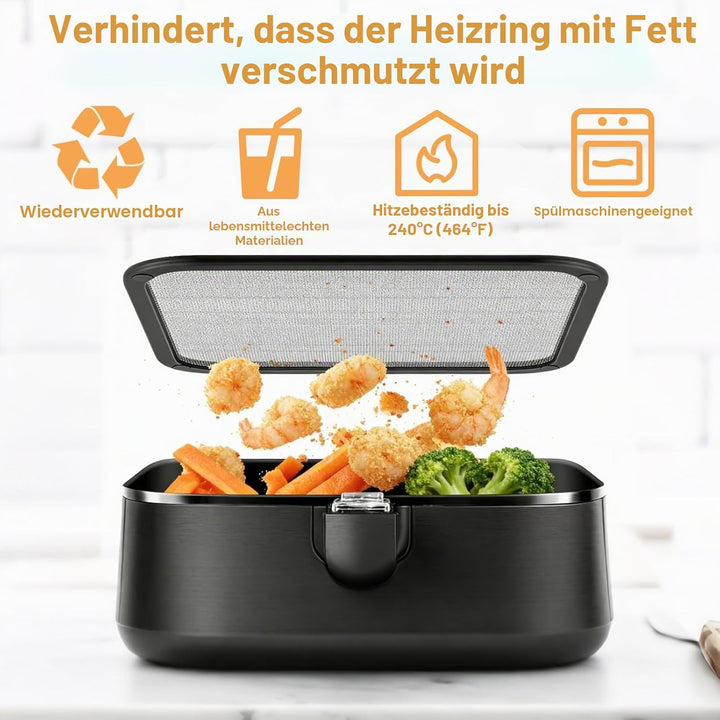 2 Stück Edelstahl Spritzschutz für Cosori Airfryer Heissluftfritteuse CP158 5,5L, TurboBlaze 6,0L, P