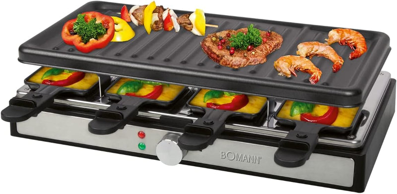 Bomann RG 6039 CB Raclette-Grill, Raclette für bis zu 8 Personen, zum Grillen und Überbacken, mit gr