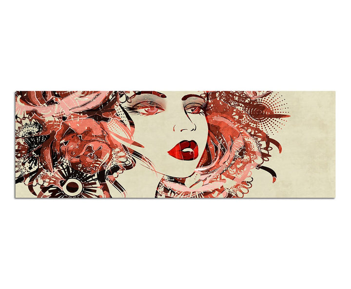 Paul Sinus Art Panoramabild auf Leinwand und Keilrahmen 150x50cm Malerei Mädchen Gesicht Portrait Bl