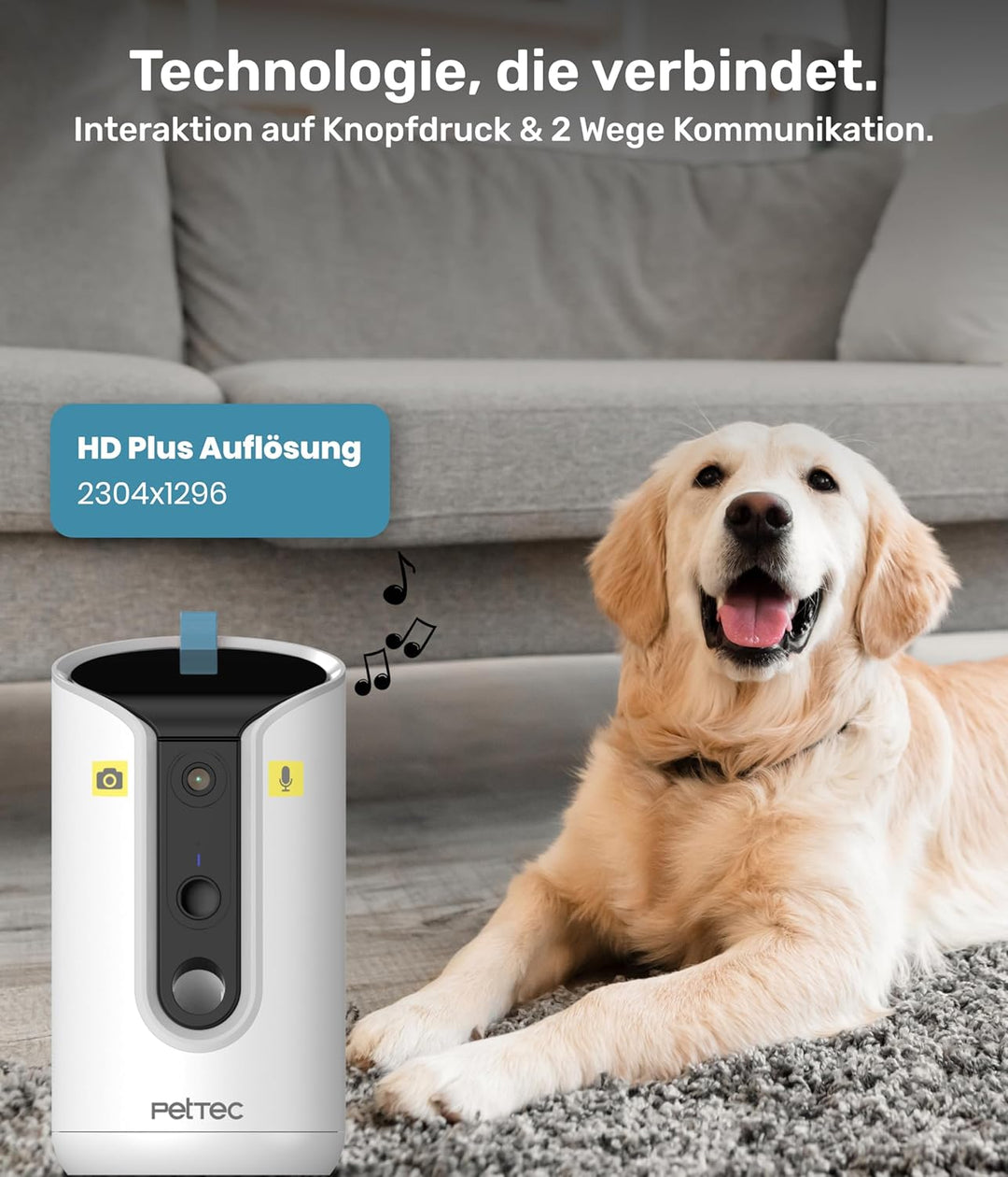 PetTec® Haustierkamera 360° und automatischer Futterspender mit Leckerliauswurf - via App & Multitas