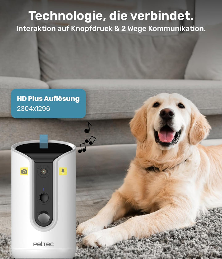 PetTec® Haustierkamera 360° und automatischer Futterspender mit Leckerliauswurf - via App & Multitas