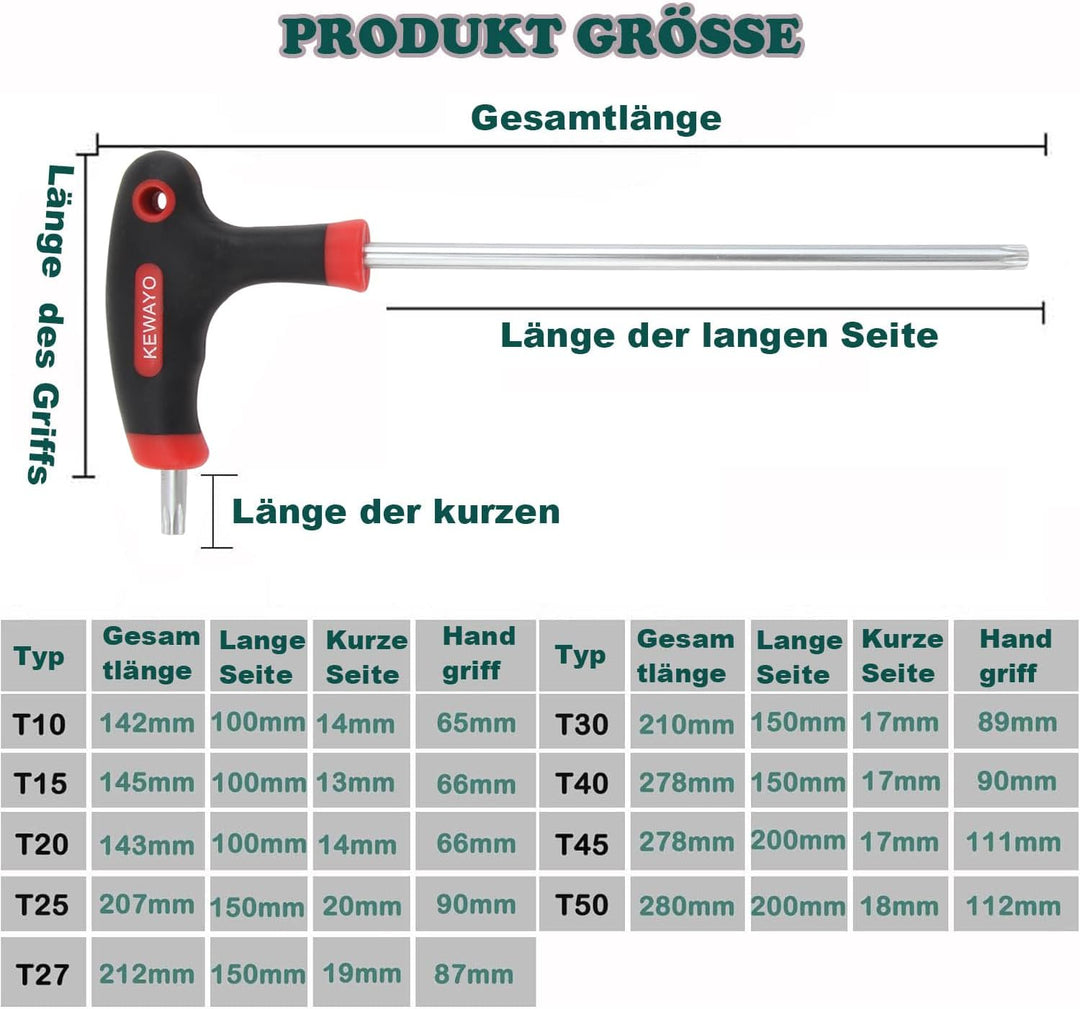 9 Teile T-Griff schlüssel-Satz,10–T50 Torxschlüssel-Set,Trx-Stiftschlüssel mit Quergriffen,T-Griff S