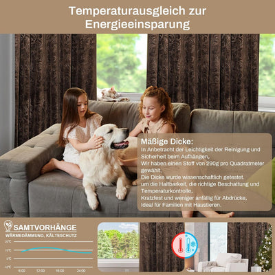 Rosnek übergardinen mit Kräuselband,2 Stück Luxus Vorhang Samt Gardinen Blickdicht Thermovorhang mit