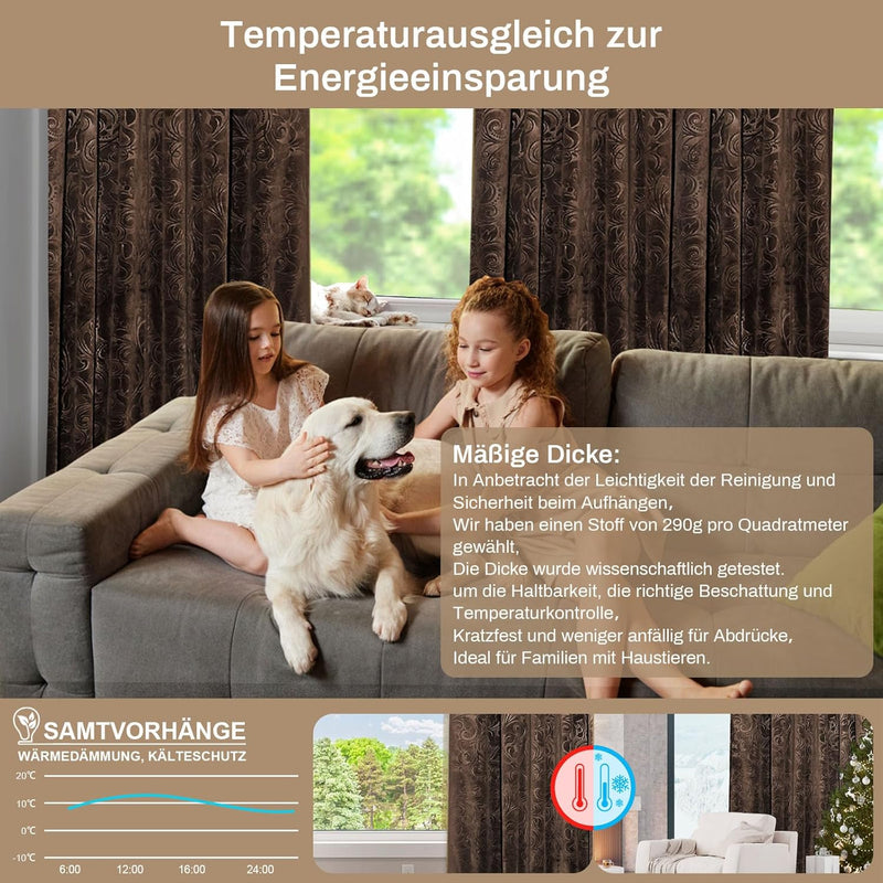 Rosnek übergardinen mit Kräuselband,2 Stück Luxus Vorhang Samt Gardinen Blickdicht Thermovorhang mit