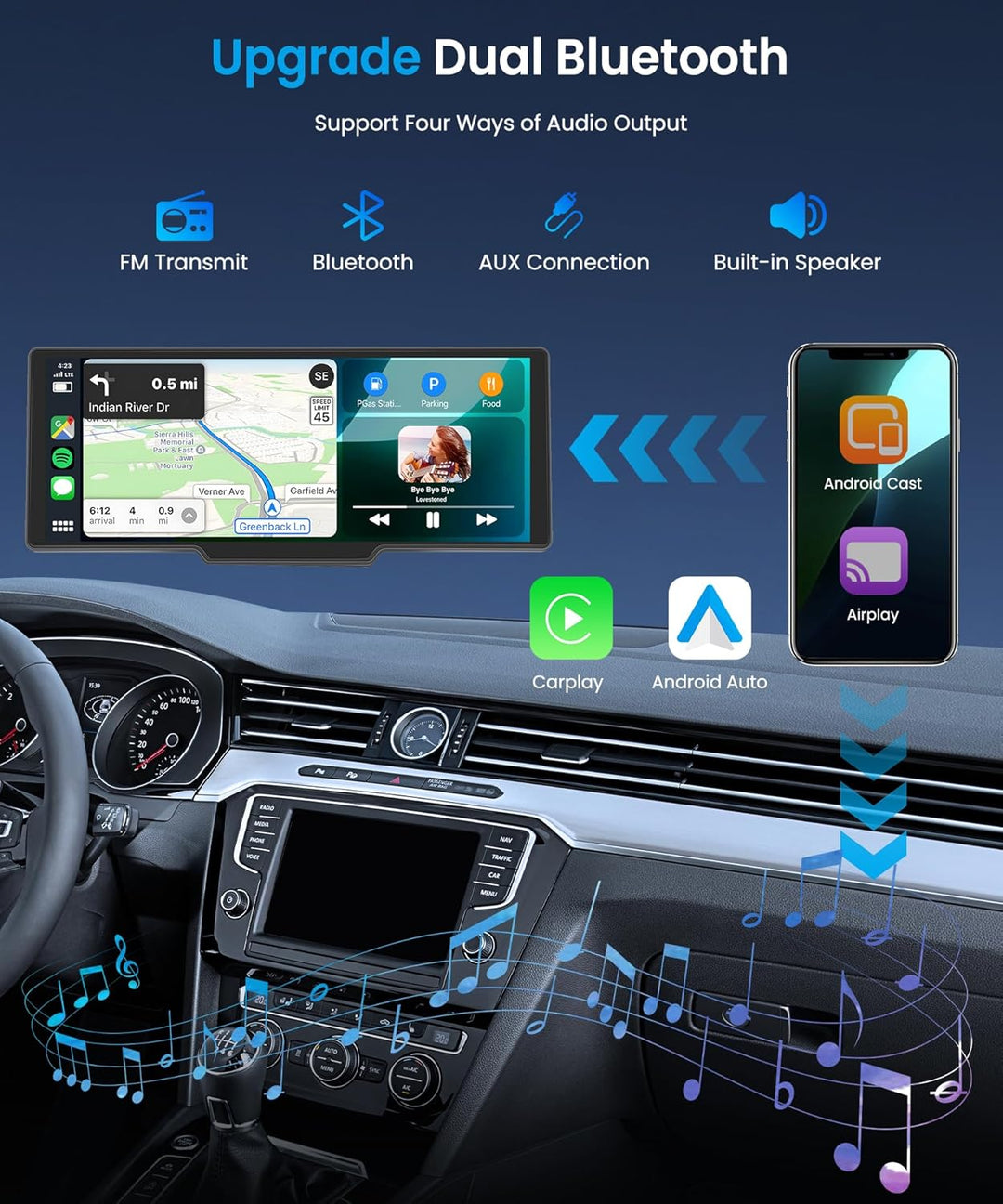 CarPlay & Android Auto Wireless, tragbares Podofo-Radio (10,26 Zoll) mit IPS-Touchscreen, unterstütz