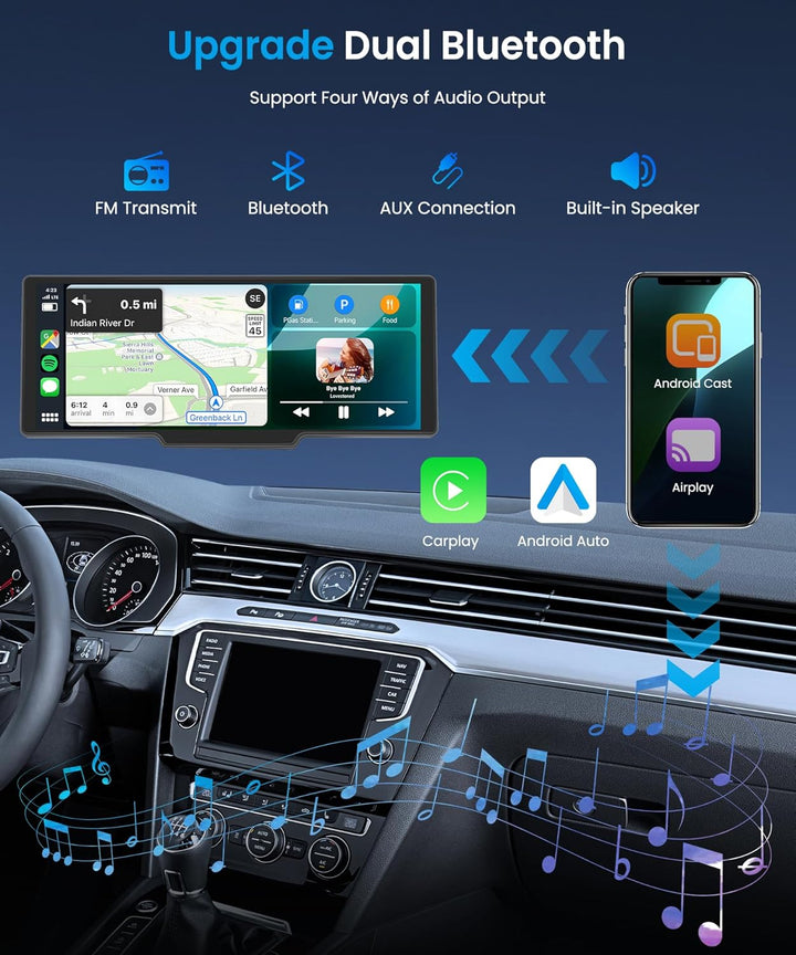 CarPlay & Android Auto Wireless, tragbares Podofo-Radio (10,26 Zoll) mit IPS-Touchscreen, unterstütz