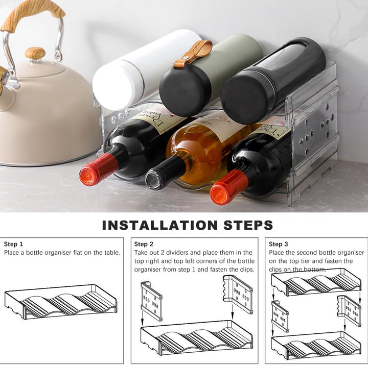 Flaschenregal Kühlschrank Flaschen Organizer,Weinregal Stapelbar,Dosenregal,Transparenter Flaschenha