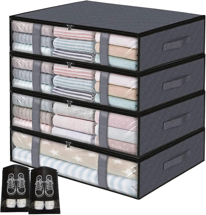4er-Set Unterbett Aufbewahrungsboxen für Kleideraufbewahrung & Organisation | 40L Waschbare Unterbet