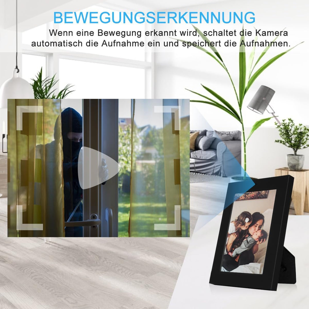 Mini Sicherheitskamera Fotorahmen,1080P Mini Überwachungs Kindermädchen Kamera mit Bewegungserkennun