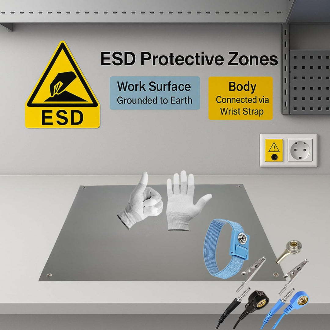 Minadax 80 x 60cm Antistatik ESD Computer Matte Tischmatte „Premiumqualität“ inkl. Manschette + 2,4m