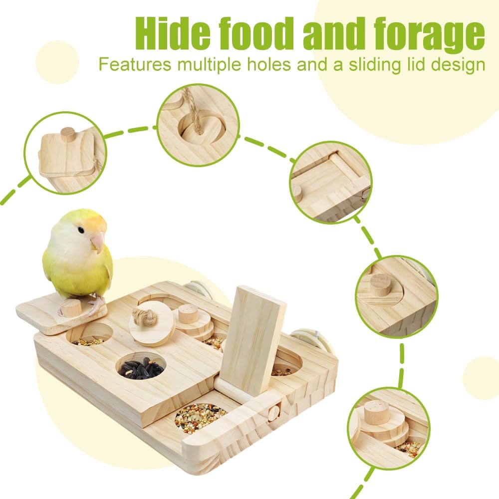 Vögel Futtersuchpuzzle Holz, Interaktives Sittiche Futterspielzeug mit Lernfunktion zum Trainieren u