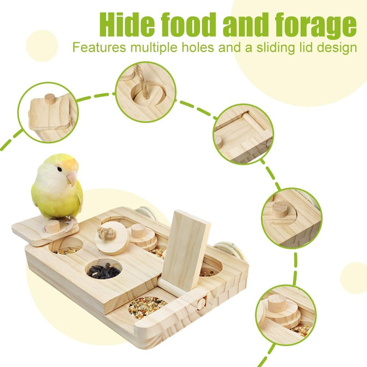 Vögel Futtersuchpuzzle Holz, Interaktives Sittiche Futterspielzeug mit Lernfunktion zum Trainieren u