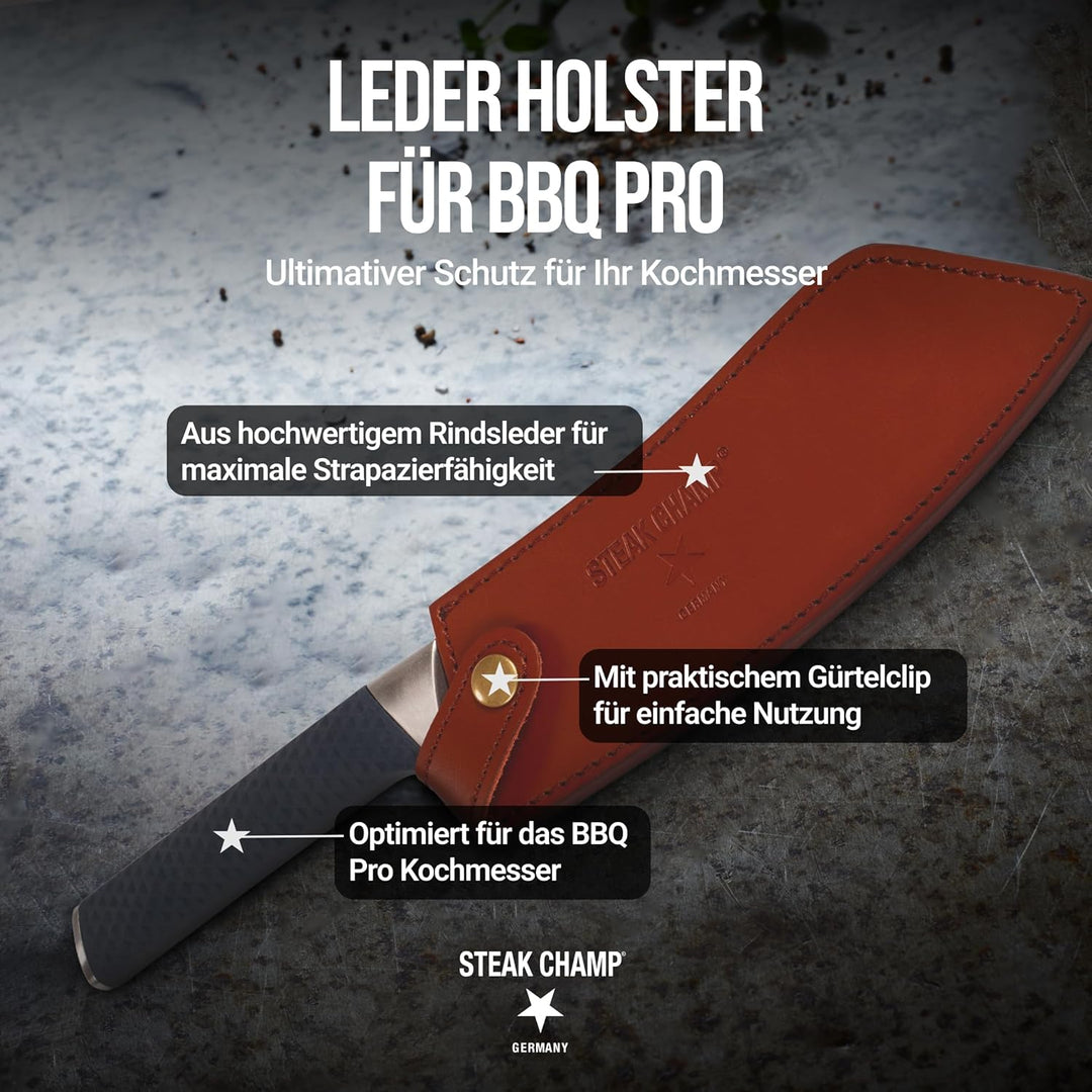 Steak Champ Leder Holster für BBQ Pro Kochmesser: Messertasche aus hochwertigem Leder, zum Befestige