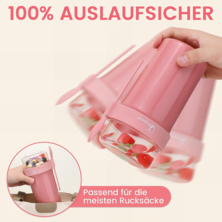 Bugucat Müslibecher to Go 2er Set, Joghurtbecher to Go 760ml+230ml mit Dressing Behälter Müsli to go