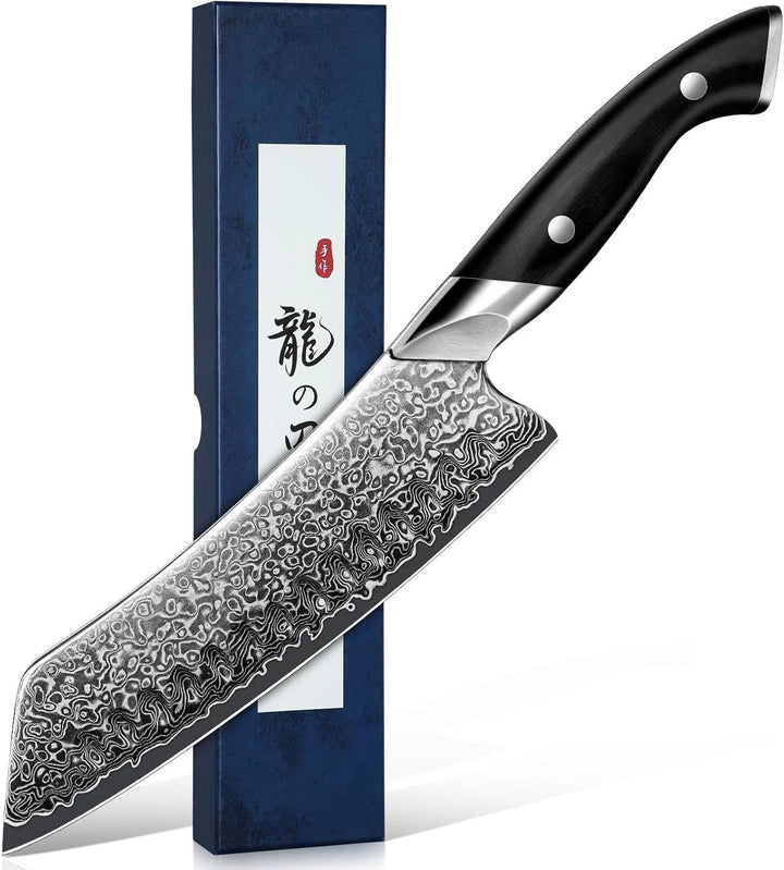DRAGON RIOT Damastmesser, Japanisches Fleischmesser extrem scharf, Handgeschmiedete Kochmesser profi