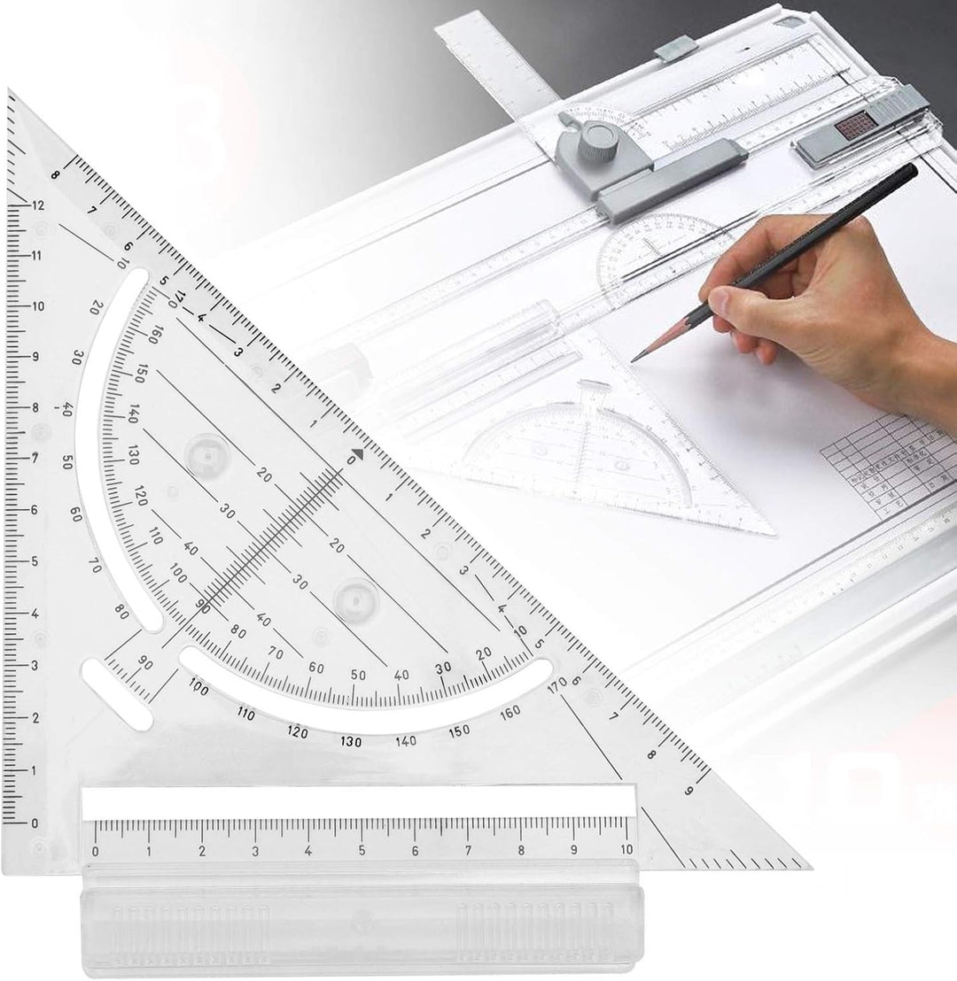 Queiting Zeichenplatte A3 Zeichenbrett Professioneller Zeichentisch mit Schiebelineal Zeichendreieck