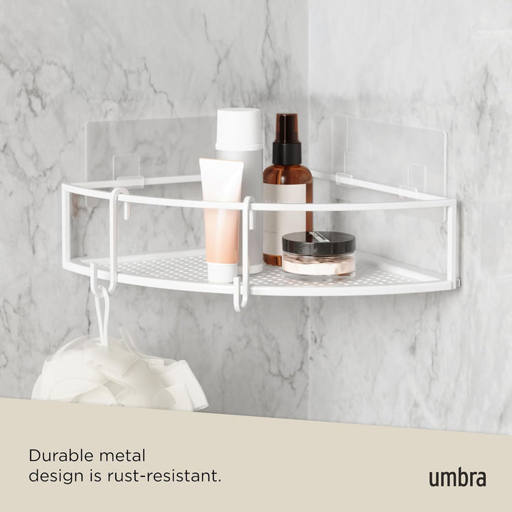 Umbra Cubiko Eckregale, Duschablage ohne Bohren mit Haken, Weiss, 2er-Set