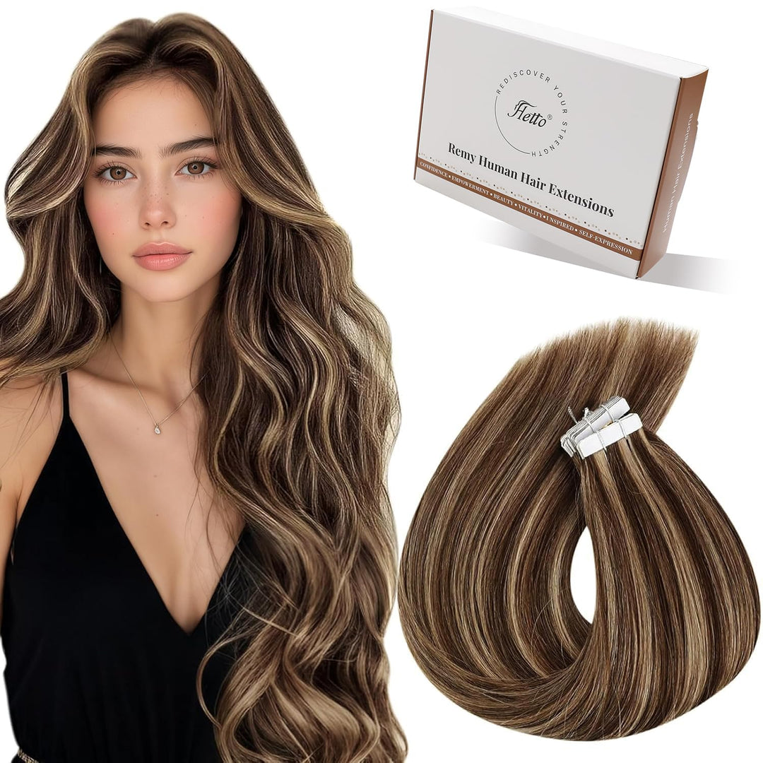 Hetto Remy Tape in Extensions Braun Echthaar Tape in Haarverlangerung Seamless Skin Weft Tape in Haa