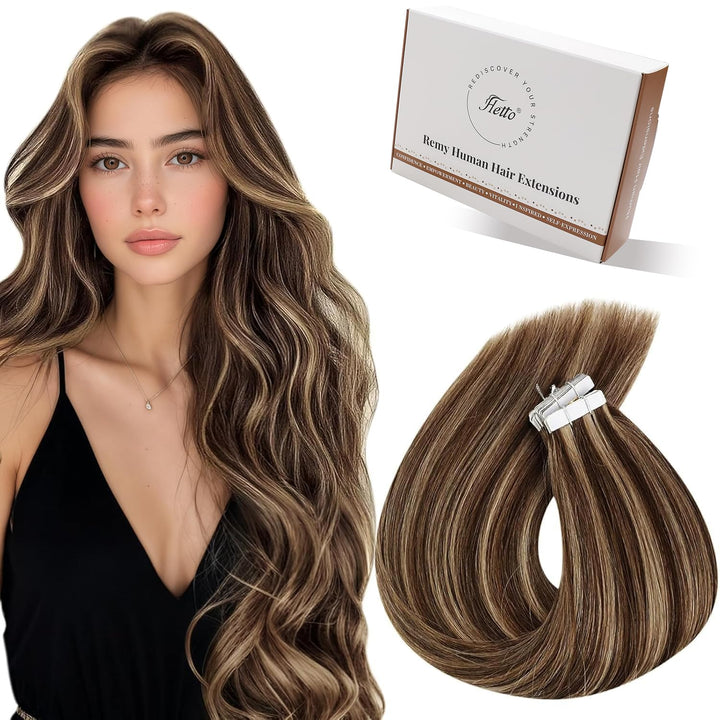 Hetto Remy Tape in Extensions Braun Echthaar Tape in Haarverlangerung Seamless Skin Weft Tape in Haa